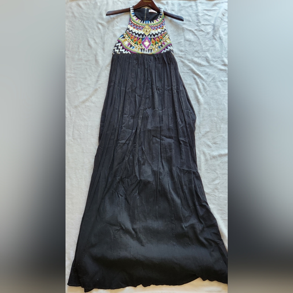 Sass & Bide Gold and Black Pleated Maxi Dress Night Out
